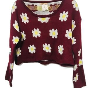 36 point 5 burgundy sweater lightweight daisy crop sweater size L boho hippie